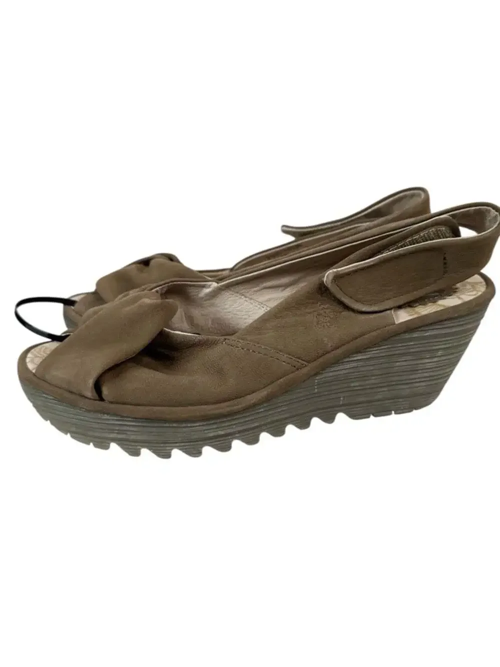 Fly London Yakin Harbor Tan Suede Knot Slingback Wedge Sandals EU 40 US 9